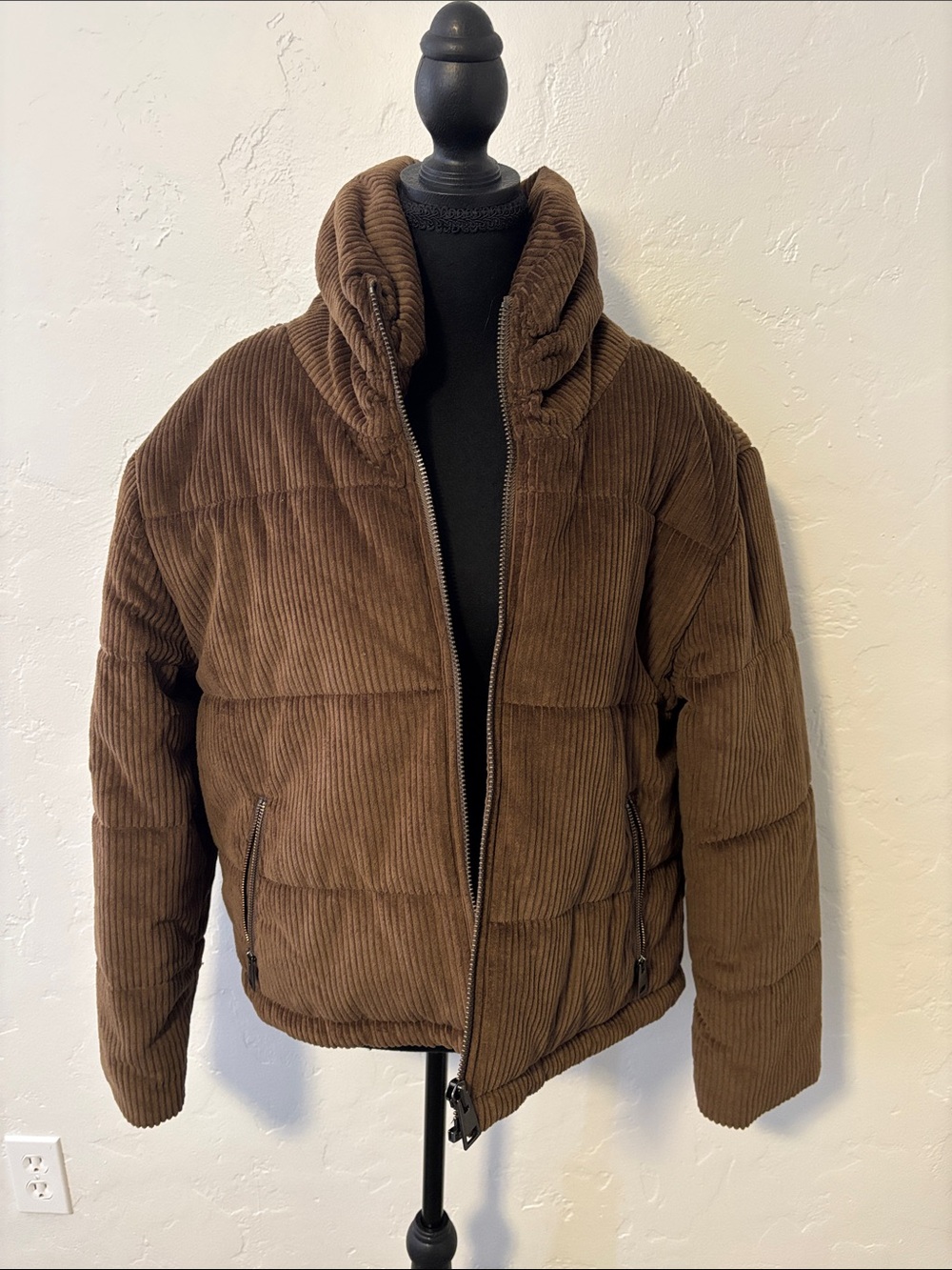 Women's Brown Corduroy Puffer Jacket